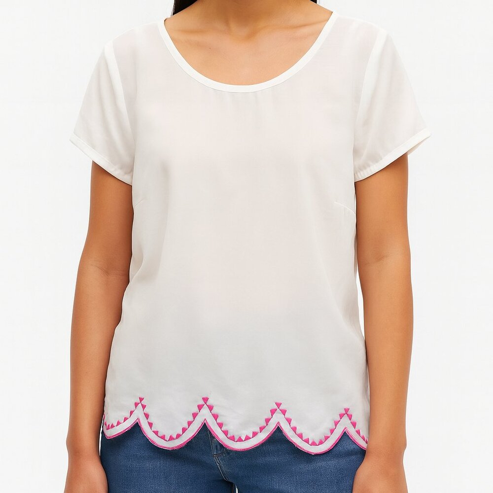 Between Me & You Cream Pink Embroidered Scallop Sheer Top Medium